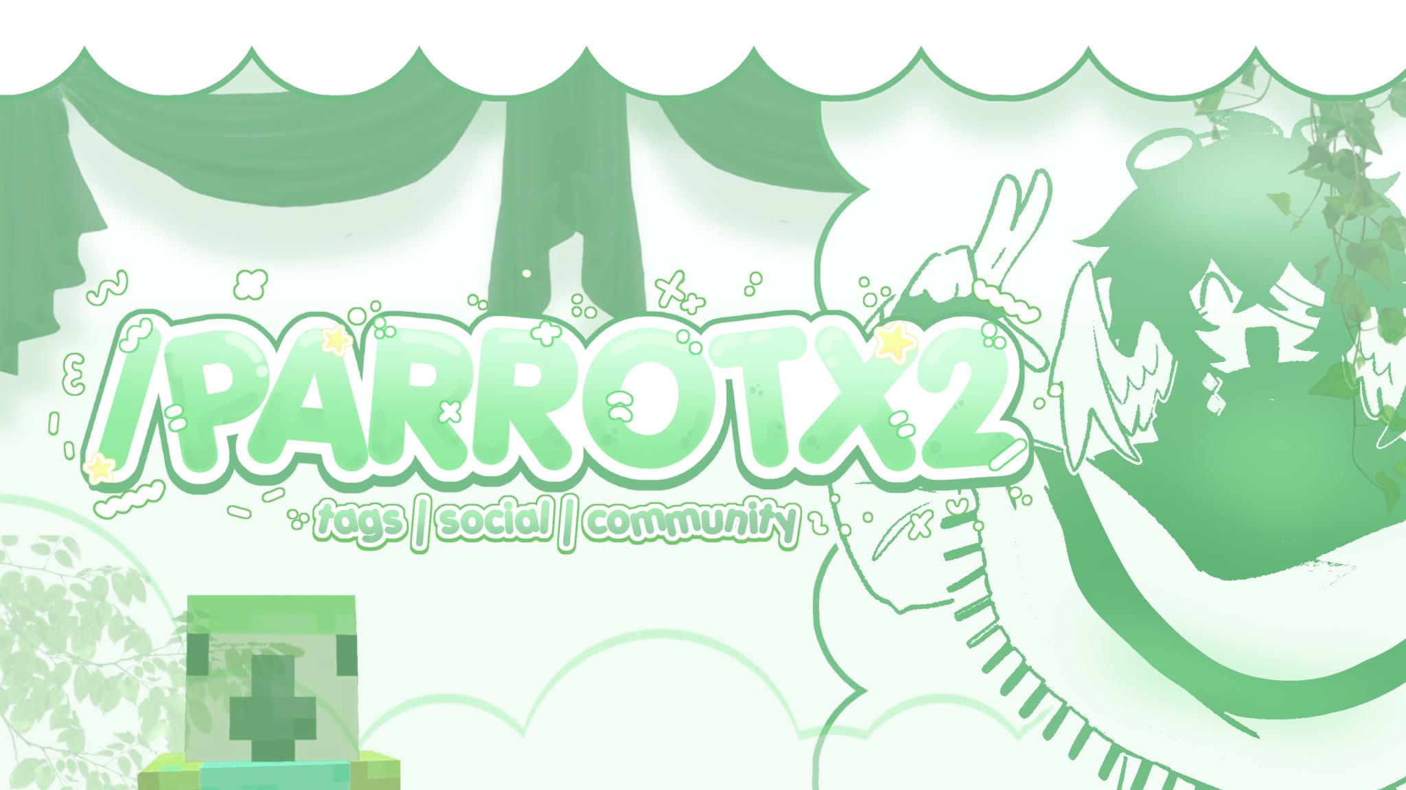 Discovery splash banner for ୨🦜 𝜚 ₊ /parrotx2 ― community, unstable, minecraft & more .ᐟ Discord server