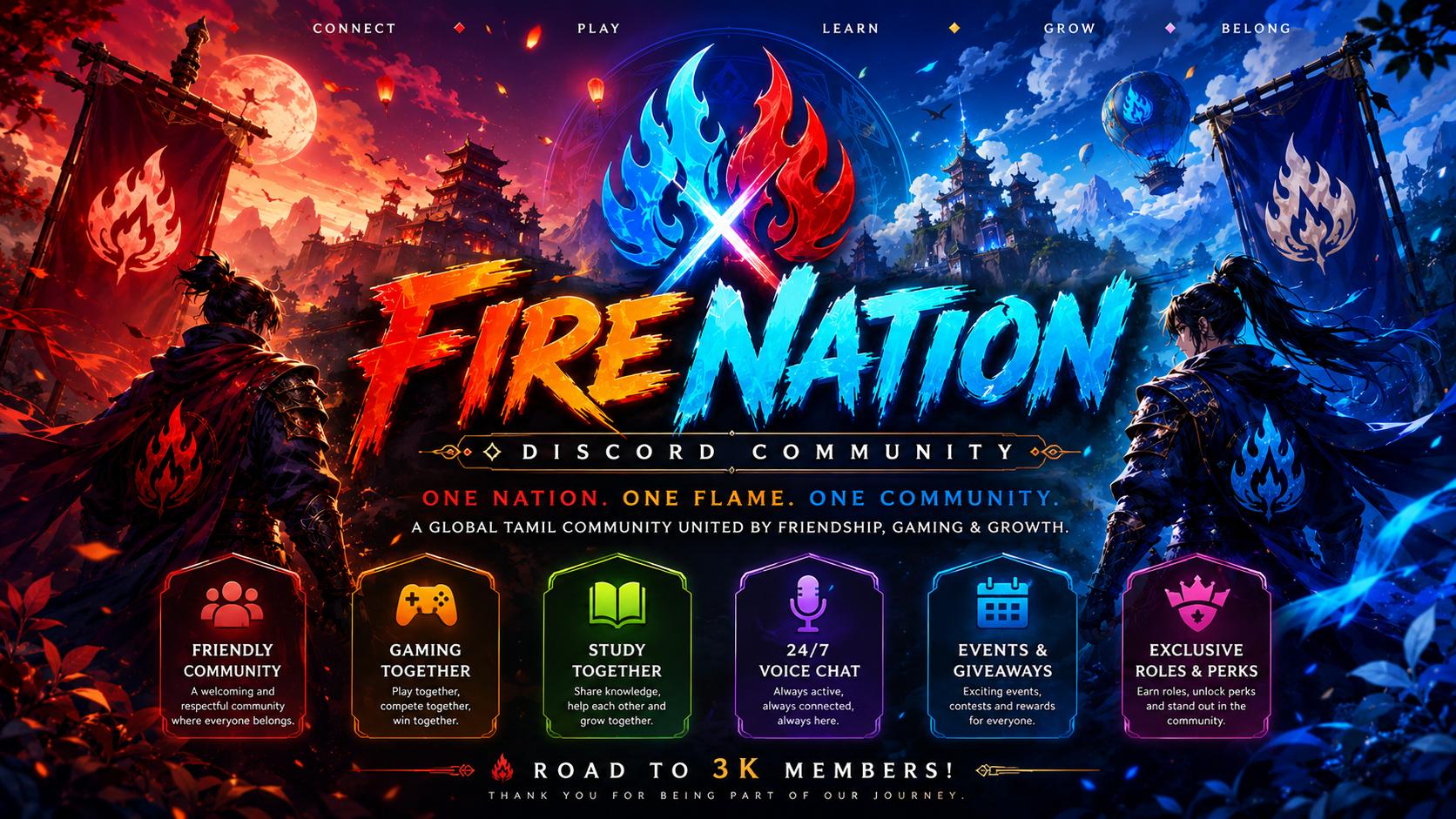 Discovery splash banner for Fire Nation | Tamil Discord server