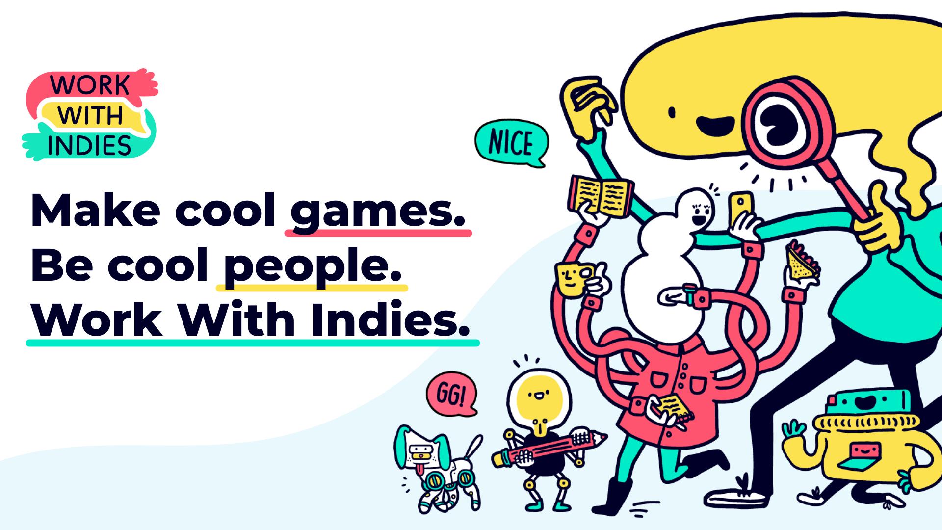 Discovery splash banner for Work With Indies Discord server